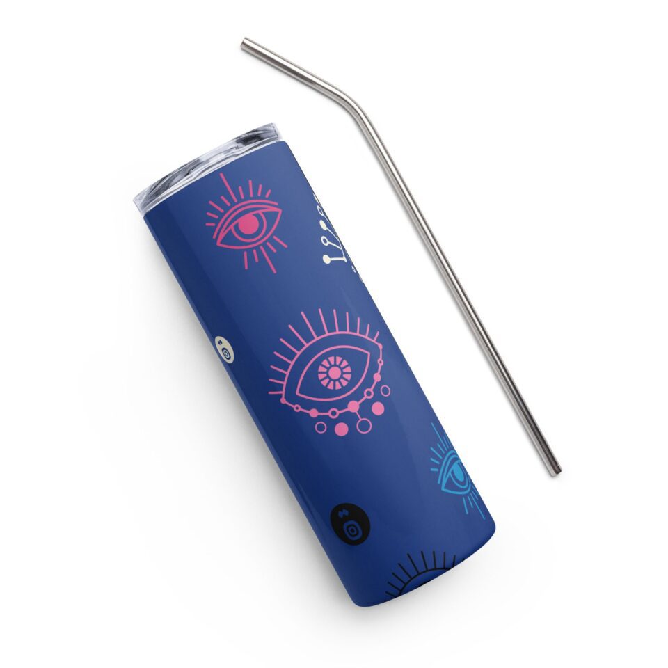 Psychedelic All Seeing Eyes Steel Tumbler - Blue