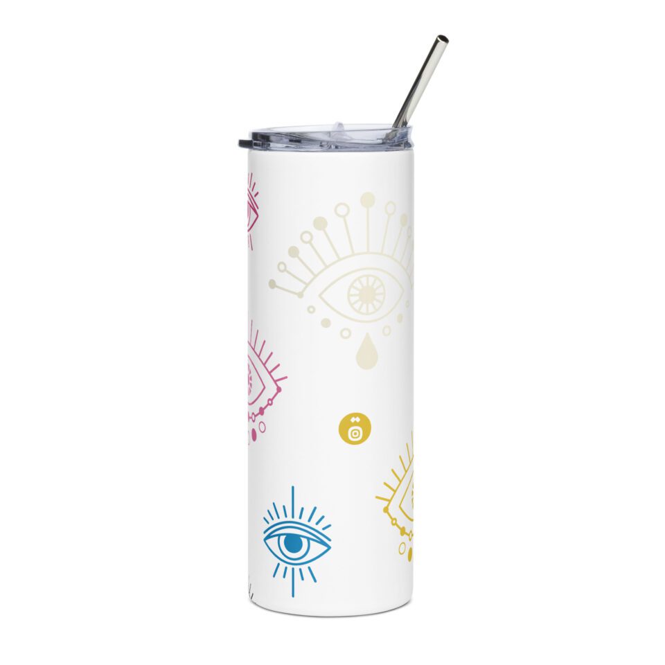 Psychedelic All Seeing Eyes Steel Tumbler - White